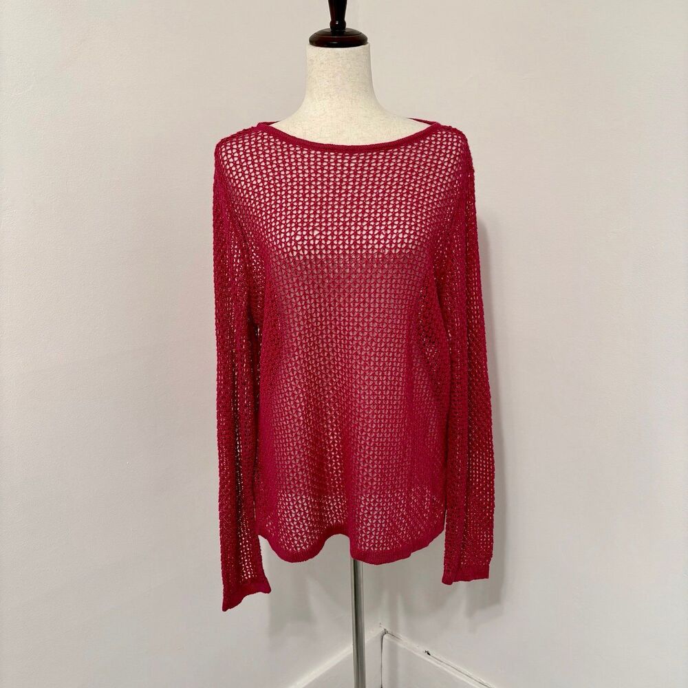 Liz Claiborne Pink Open Knit Linen Blend Sweater Sz XL